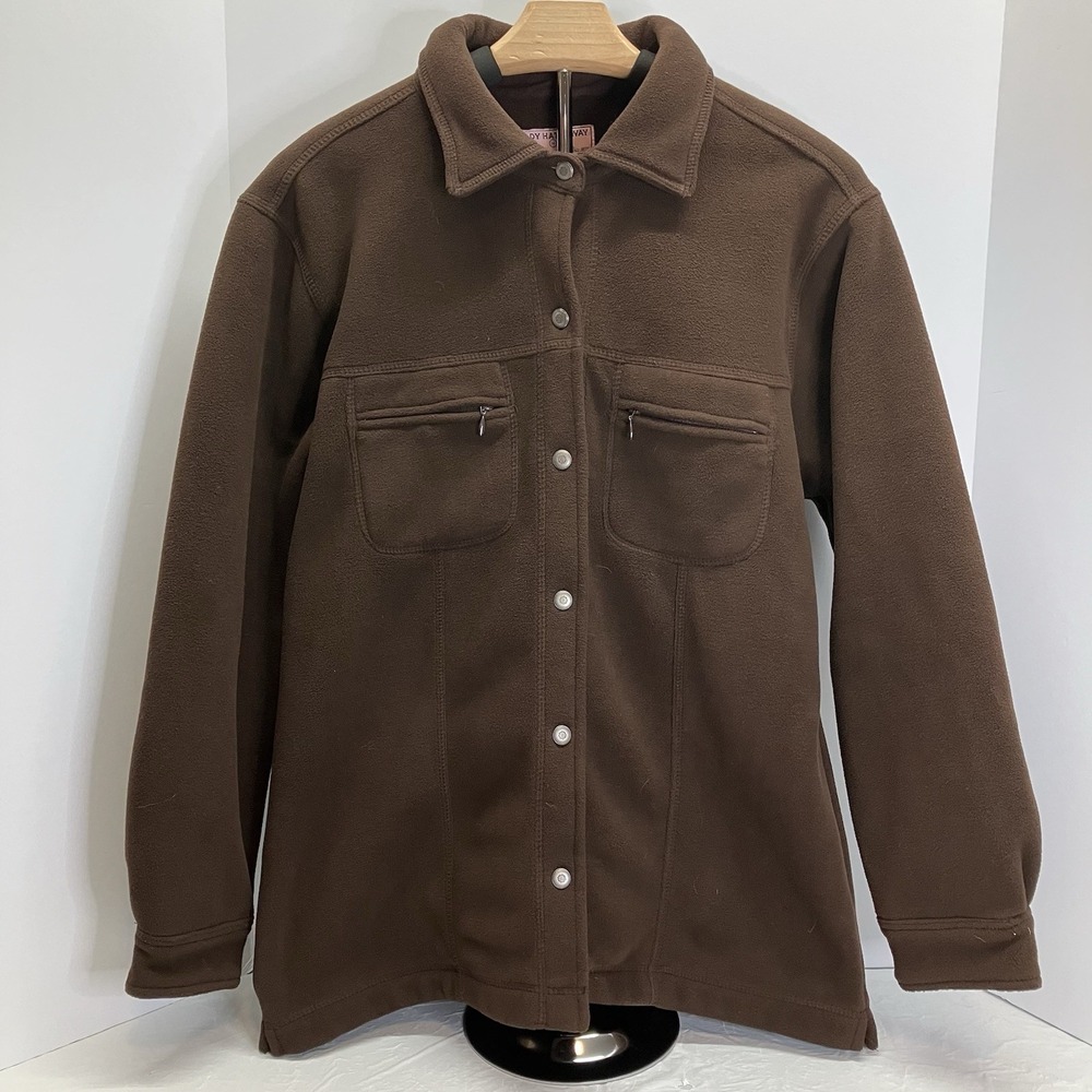 Lady Hathaway‎ Womens Dark Brown Chamois Shacket Shirt Jacket Size L
